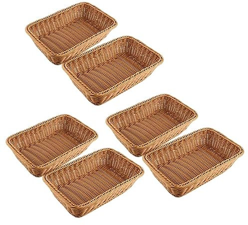 Fegtrty 6 cestas rectangulares para mesa o mostrador para pan, frutas y verduras, cestas de mimbre para mercados, panadería