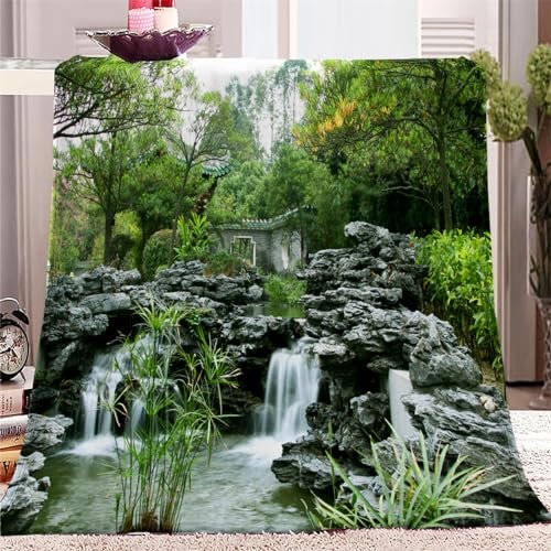 CozyRest Flanell Flauschige Kuscheldecke 150 x 200 cm, Japanischer Garten Muster Sherpa Decke Wohndecke Sofadecke Sofaüberwurf Tagesdecke für Bett und Sofa Modern Decke Geschenke für Jungs Mädchen
