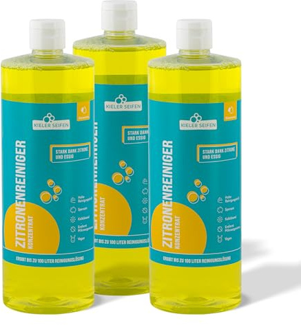 Kieler Seifen Zitronenreiniger 3x1 L Konzentrat I Kalkreiniger mit der Kraft der Zitrone, frischer Zitrusduft | Reiniger für Küche, Bad & Sanitär