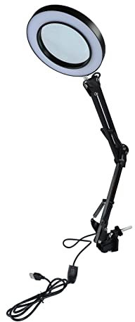 Lámpara de Aumento 10X Luz LED de Escritorio con Abrazadera, Brillo Ajustable, Material de PC de Metal Estable, Multiusos para Lectura, Salón de Belleza, Estudio, Inspección,