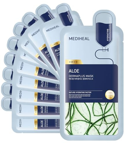 Mediheal Dermaplus Aloe Mask (10 Counts) - Daily Vegan Mask for Hydrating Skin with Panthenol & Hyaluron, Korean Self Skin Care Sheet Mask