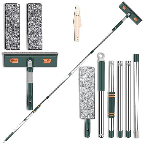 Felenny 2 in 1 Telescopic Window Cleaning Equipment, Window Wiper with 5 Extension Pole Extendable Cleaning Pole Long Window Squeegee Cleaner Tools for Glass Car Indoor Outdoor High Windows
