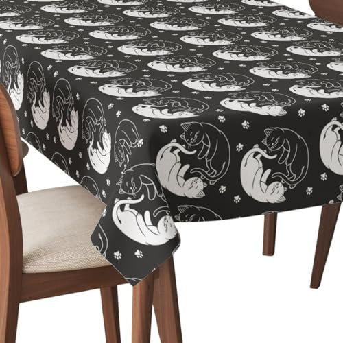 HEKO PANELS Tischdecke 140 x 110 cm Abwaschbar Tischtuch Gartentischdecke Fleckschutz Wasserabweisend Tafeldecke Katzen