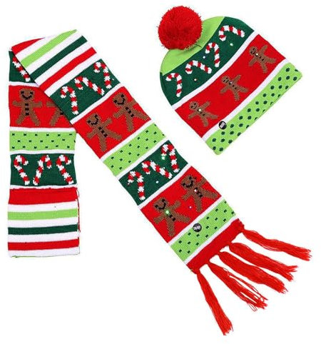 BAYORE Leuchtendes Weihnachtsmütze Schal Set Stilvolle Weihnachtskopfbedeckung Festliche Weihnachtsaccessoires Für Kinder Und Erwachsene Weihnachtsfeiern