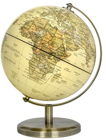 Exerz Globo de 14 cm, diseño de mapa italiano, educativo/geográfico, arco de metal y base de 14 cm de diámetro, color bronce vintage