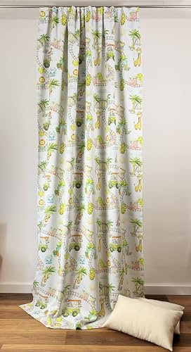 NOVUM fix Vorhang Kinderzimmer Kindergardine Verdunkelung Kälteschutz Kräuselband Blickdicht Klimavorhang Übergardine Bedruckt mit Zügen ca.145x250cm(BxH)
