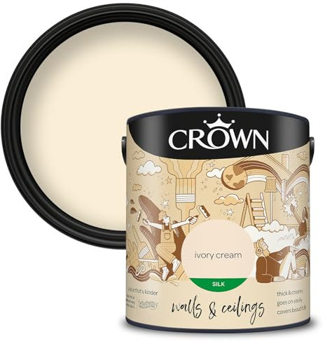 Crown Walls & Ceilings Silk Emulsion Paint, Size 2.5L, Ivory Cream