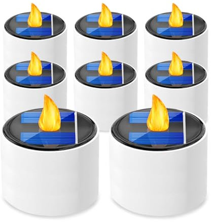 Lumiled Solar Teelichter 8 Stück Solar LED Warmweiß Kerze Außen Wasserdicht Kerzen Wiederaufladbare Flamme Kerzenlicht Nachtlicht Stimmungslicht Romantische Deko für Party Garten Outdoor Camping