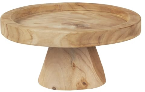 Meubletmoi Plat/Plateau Présentoir Rond sur Pied D. 27 cm en Bois de Teck Fabrication Artisanale - Style Naturel et Exotique - Alice