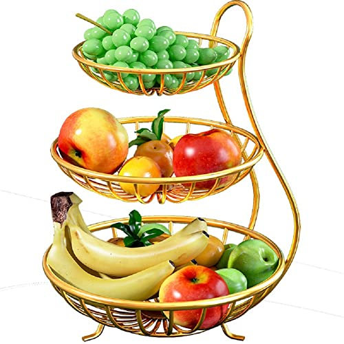 Estantes para frutero, frutero de 2/3 estantes para Verduras, Dorado, 3 Niveles
