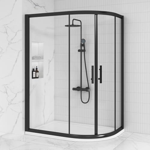 1000 x 800mm Matt Black Offset Quadrant Shower Enclosure Double Sliding Cubicle Door 6mm Safety Tempered Glass