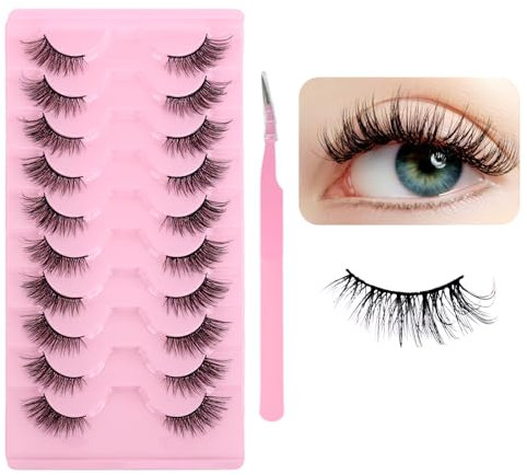 GADITIEK 10 paia di ciglia metà ciglia ricce occhio di gatto guardare con ciglia artificiali naturale Wispy-Natural (BY08)