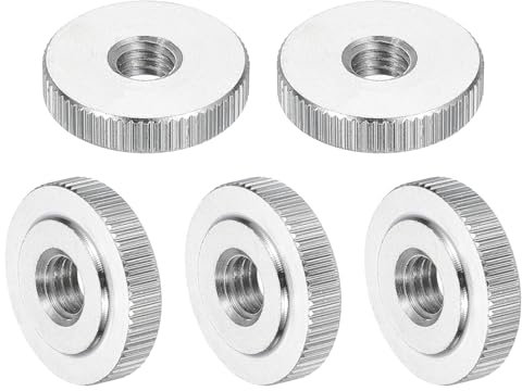 sourcing map 5Pcs M8 Knurled Thumb Nuts, 304 Stainless Steel Round Knurled Flat Head Through Hole Handle Nut, Lock Adjusting Nuts, Thin Type, Silver