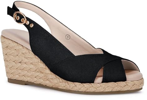 gihubafuil Women's Platform Wedges Sandals Open Toe Buckle Slingback Espadrilles Cross Band Slip-on High Heels