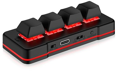 PCsensor 4-Tasten-Mini-Tastatur USB Wired & BT Wireless Mini Keyboard Customized Programmierbare Computer-Tastatur Maus für Video Game Control Office Work Sheet Music Page Turner HID (Black)