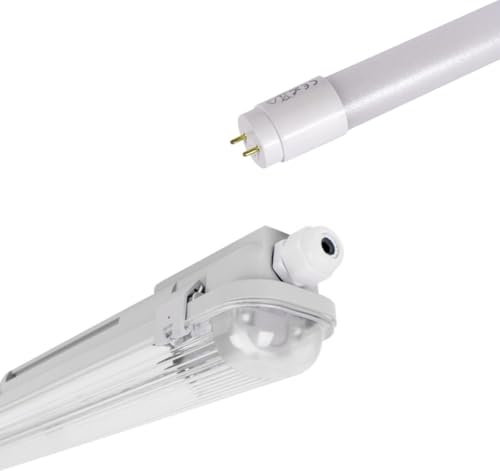 BARCELONA LED Kit Pantalla Estanca 120cm + Tubo LED T8 18W 4000K | IP65 Resistente al Agua | Iluminación Blanca Neutra Alta Eficiencia 140lm/W | Ideal para Garajes, Almacenes, Oficinas, Exteriores