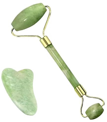 OUDQFCJ Giada Naturale Massaggiatore Viso e Rimodellante Kit Rullo di Giada Anti-invecchiamento per Occhi Viso Collo Massaggiatore Rilassante per la Vostra Pelle