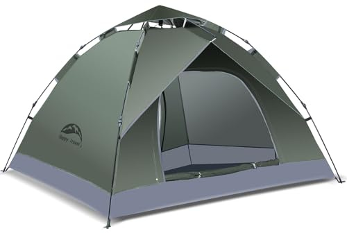 Happy Travel Campingzelt für 1/2/3/4 Personen, sofortiges einfaches Pop-Up-Zelt für Camping, automatisches, wasserdichtes Familien-Campingzelt, einfach aufzubauen, tragbares, winddichtes Kuppelzelt