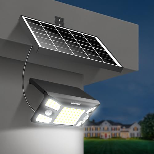 intelamp Lampe Solaire 3 Modes Double Capteur Étanche IP65 (Type séparé) | Éclairage solaire extérieur haute luminosité, 3 modes lumineux, batterie 4000mAh adapté au jardin, garage et allée