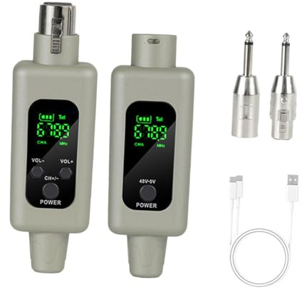 F Fityle Ensemble de convertisseur de XLR Ensemble d'émetteur de Micro 2,4 GHz, émetteur de Micro et récepteur de récepteur sans Fil, récepteur, Gris, 1 par 1