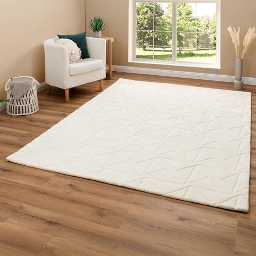 Steffensmeier Handtuft Teppich Elijah | Schurwolle | modernes Muster mit Bögen & Streifen | Florhöhe 20 mm, Naturtöne, Größe: 200x300 cm