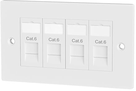 iwillink 4 Port RJ45 Socket Faceplate Wall Plate, Cat6 Single Port Ethernet Cable Networking Socket Box with Keystone Jack, Compatible with Cat5/Cat5e/Cat6 Cables, 1 Pack