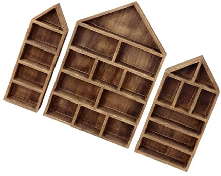 YUGSHNKFC Set di 3 mensole in legno a forma di casetta, da parete, per modelli in miniatura, medaglie, collezioni, artigianato, collezioni, organizzatori