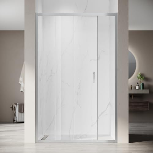 SONNI Duschkabine mit Schiebetür aus 5 mm ESG, 110x185 cm, silber | Einteiliges Aluminiumprofil, leichtgängiges Schiebesystem, Edelstahlgriff, beidseitig montierbar