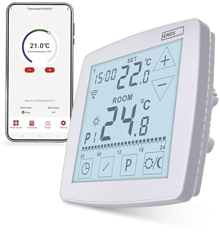 EMOS GoSmart - Smart Home Raumthermostat mit App - WiFi - Open Therm Thermostat für Fußbodenheizung - mit Touch-Bedienung - energiesparend - Tuya, Smart Life, Google Assistant und Alexa kompatibel