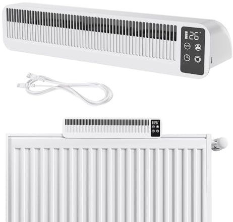 ACXIN Ventilatore per radiatore con indicatore di sensore e timer, 3 livelli di ventilazione, per radiatori e sotto riscaldamento, silenzioso, < 45 dB, 3 W, 5 V, con cavo da 1,5 m