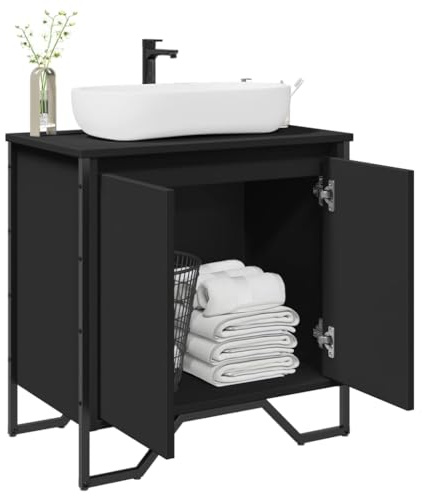 WRJENFSC Meuble lavabo Noir 60x35x60 cm Bois ingénierie + métal, Armoire sous-Vasque Rangement, Moderne pour WC/Petites salles de Bain