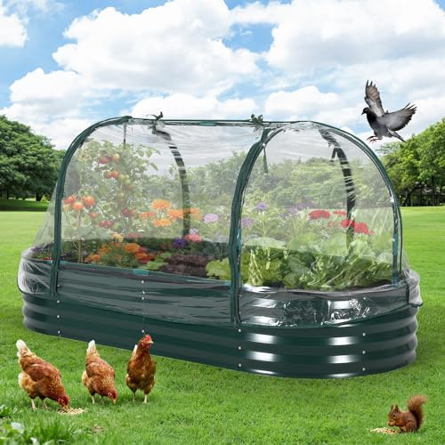 Hochbeet Metall mit Vogelschutznetz, Robuster Pflanzkasten Blumenkasten Kit Wetterfester Pflanzkasten aus Verzinktem Stahl, Vielseitig für Gemüse, Blumen & Kräuter, Einfache Montage
