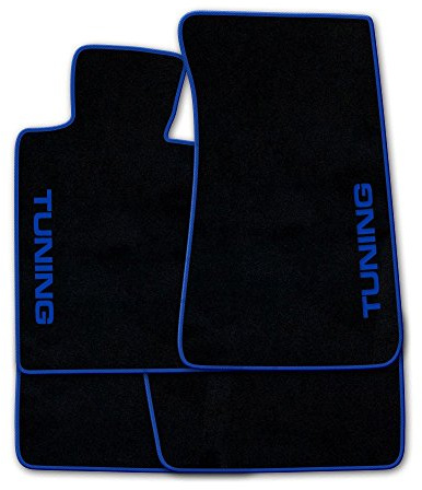 Auto Fußmatten Schwarz Nadelfilz Tuning + Rand blau passend für VW Polo V 5 6R 6C 2009-2017 mit Halter rund – 4-teiliges Set | Made in Germany