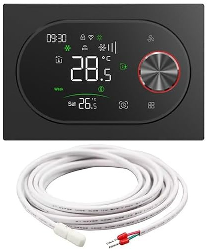 BECA BAC-9000ALWE Termostato Smart WiFi para Fan Coil 2 tubos, ventilador 3 velocidades + válvula ON/OFF, sonda externa, Tuya Smart/Smart Life, Alexa/Google - Expert4House Edition (negro)