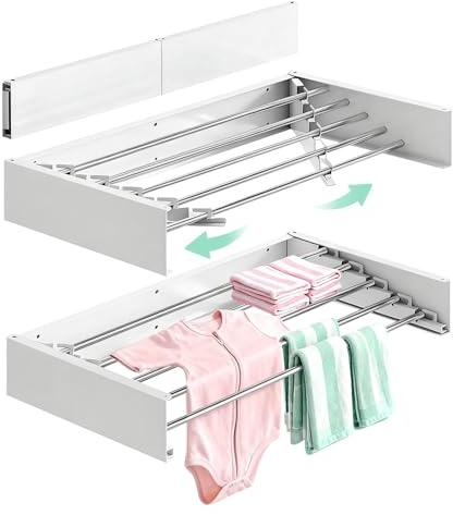 Bobikuke Wand Wäscheständer, Ausziehbar, 80 cm, Weiß