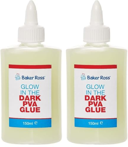 Baker Ross FX130 Glow in the Dark PVA Glue - 1 Bottle 150ml, Glue for Kids and Adults Crafts, Paper, Card, Art Projects liquid Adhesive (Pack of 2)