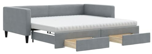 mtlskopl Ausziehbares Tagesbett Hellgrau 100x200 cm mit Schaumstoffmatratze, 2 Schubladen & stabilen Holz-Metall-Rahmen, platzsparendes Schlafsofa für Gästezimmer Jugendzimmer Wohnzimmer
