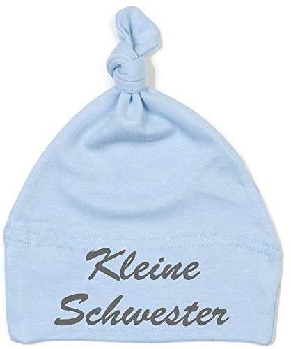 Schnoschi Babymütze in hellblau mit Kleine Schwester hochwertig Bestickt/gestickt