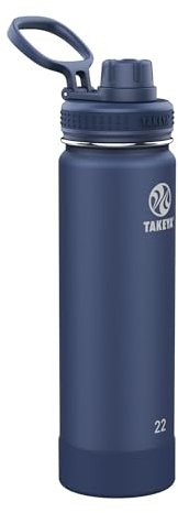 Takeya Actives Insulated Stainless Steel Water Bottle with Spout Lid, 22 Ounce, Midnight Blue