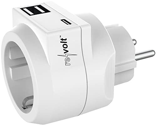 revolt c Adapter Steckdose: 3in1-Steckdose mit USB Typ C & 2x USB Typ A, 230 Volt, 3,6 A, 18 Watt (Zwischenstecker, Netzteil, Überspannungsschutz)