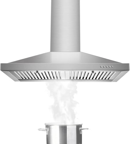 Tieasy Range Hood, Range Hoods 30 inch Stainless Steel, 450 CFM Kitchen Hood with LED Light Baffle Filters, 3 Speed Exhaust Fan Vent Hood