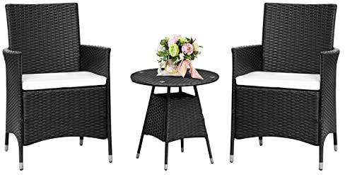 Ribelli 3-teiliges Rattan Gartenmöbel Set, Lounge Balkonmöbel, Wetterfest Gartenlounge, Sitzgruppe, Sitzgarnitur, Terassenmöbel für Wintergarten, Rasen, Terrasse, Garten, Kleiner Balkon, Schwarz