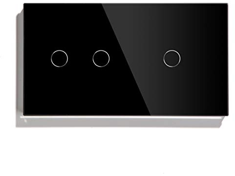 BSEED Touch Dimmer 2-Fach 1-Weg (KEIN WLAN) und WIFI-Schalter 1-Fach 1-Weg (Neutralkabel Erforderlich) Alexa Glasscheibe Wandlichtschalter Schwarz