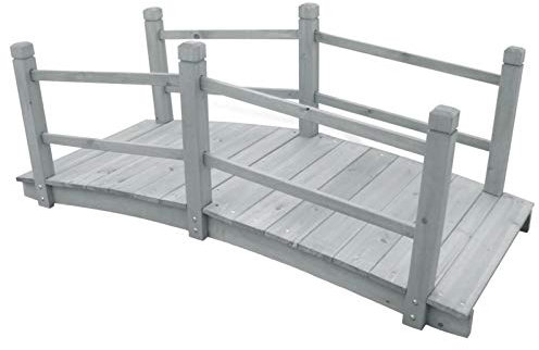 Tidyard Puente de Jardín de Madera Maciza Gris, 140 cm, Decorativo y Resistente para Arroyos y Flores