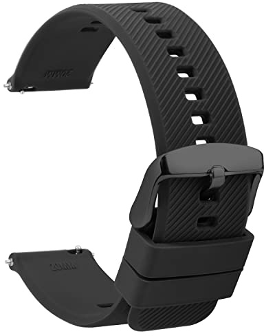 TStrap Silikonklockarmband 20 mm, med quick release-funktion, mjukt, gummi, svart, vattentätt militärklockarmband för män och kvinnor, för byte av smartklockarmband, 18, 19, 20, 21 och 22 mm, Svart/svart spänne, 20mm, Nato