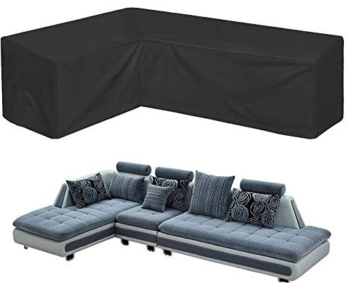 BOSKING Housse de protection imperméable pour canapé d'angle en rotin 420D en forme de L pour intérieur et extérieur (côté droit, long, 222 x 286 cm)