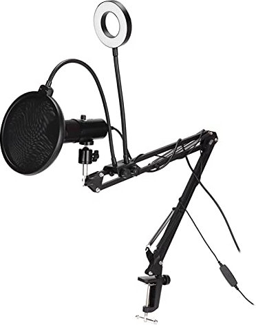 Goshyda Set Microfono USB, Kit Microfono a Condensatore Cardioide per PC Podcast, Luce RGB Mute a Tasto, con Filtro Antipop per la Registrazione di Live Streaming(Nero)