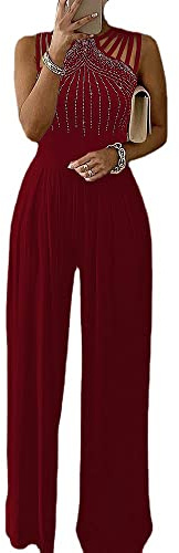 shownicer Tuta da Donna Pagliaccetto Estivo Elegante Senza Maniche Capestro Tinta Unita Stile Romper Playsuit Straight Leg Jumpsuit Casual Party