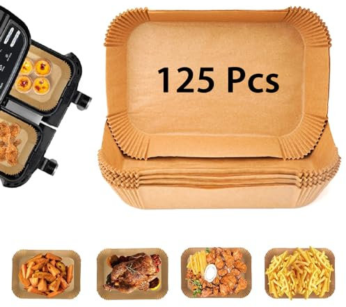 TOGOO Backpapier für Heißluftfritteuse, 125 Stück 22x14cm Rechteckig Airfryer Backpapier, Antihaft-Öl und Wasserdicht Backpapier kompatibel mit Ninja AF300EU, AF400EU Dual Zone Heißluftfritteuse
