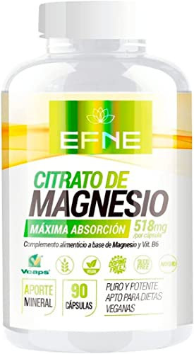 | EFNE | Complemento de Citrato de Magnesio + Vitamina B6 | 510mg de Magnesio Elemental por Tablet | 90 Capsulas | Reduce Cansancio y Fatiga | Suministro para 50 días | Vegano |